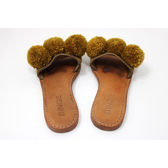 Binge Sandals 8 Kai Pom Pom Slip On Slides Flat Shoes Size Talla Women's 8 - Picture 4 of 14